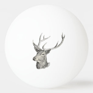 Hirschbuck Kopf mit Antlern Schwarz und Weiß Kunst Tischtennisball