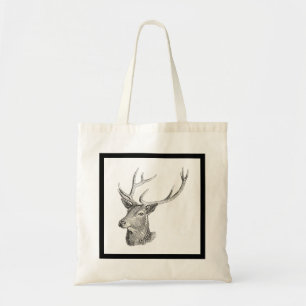 Hirschbuck Kopf mit Antlern Schwarz und Weiß Kunst Tragetasche