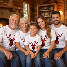 Hirschbuck Kopf Silhouette Rot und Schwarz Kariert
