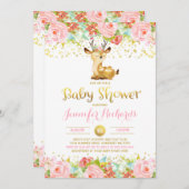 Hirschdusche Einladung Bloral Pink & Gold (Vorne/Hinten)