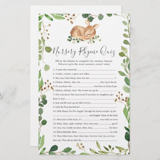 Hirschdusche Kinderzimmer Rhyme Quiz Game (Vorne/Hinten)