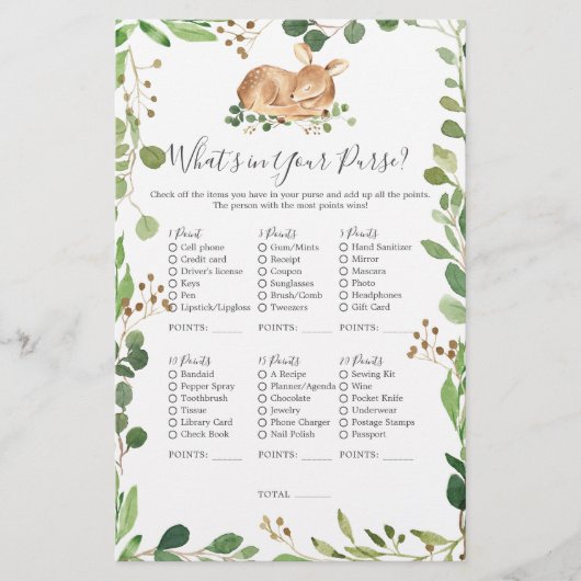 Hirschdusche, was in Ihrer Tasche ist (Vorderseite)