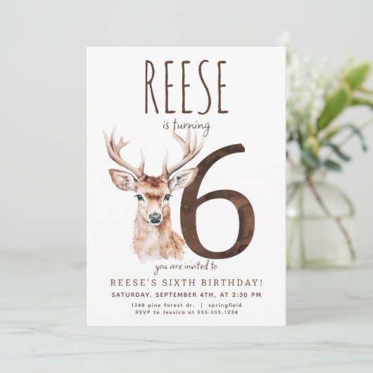 Hirsche 6. Geburtstagseinladung Einladung (Stehend Vorderseite)