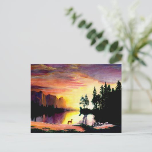 Hirsche am Morgengrauen Foto drucken Postkarte (Stehend Vorderseite)