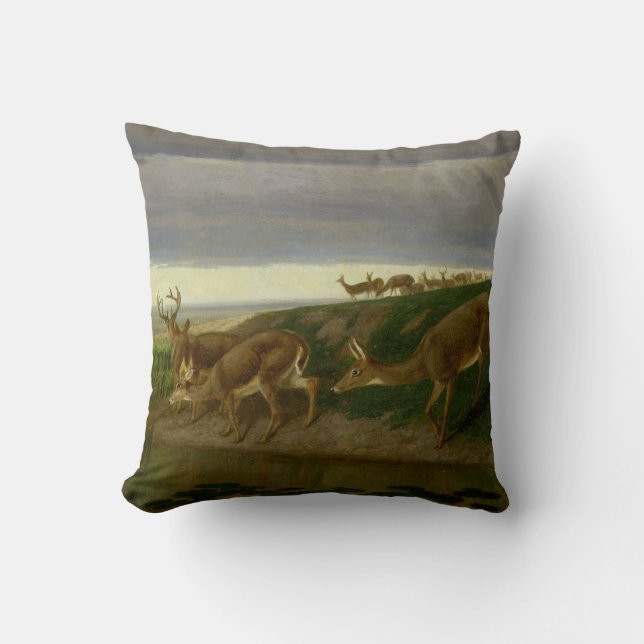 Hirsche an der Prärie (von William Holbrook Beard) Kissen (Vorderseite)