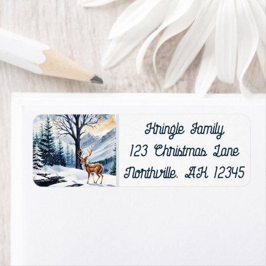 Hirsche an der Snowy Lake Christmas Rücksendeadres (Insitu)