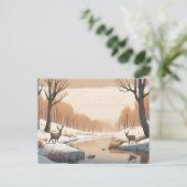 Hirsche an der Wildlife Winter Landschaft Postkarte (Stehend Vorderseite)