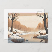 Hirsche an der Wildlife Winter Landschaft Postkarte (Vorne/Hinten)