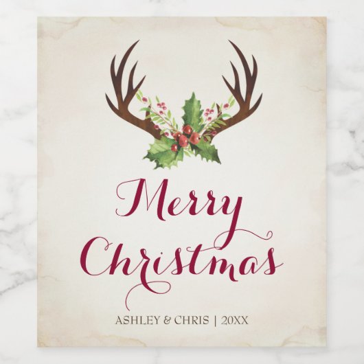 Hirsche Antler Christmas Weinlabel Rustic Boho Weinetikett (Einzelnes Label)