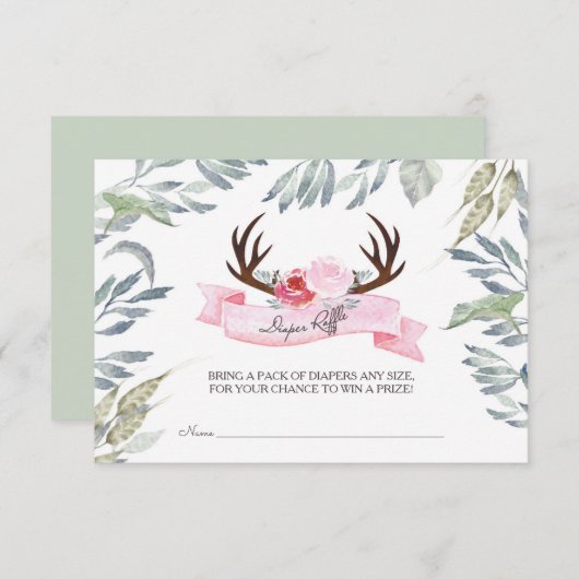 Hirsche Antler Girl Dusche Windel Windeln Raffel Begleitkarte (Vorne/Hinten)