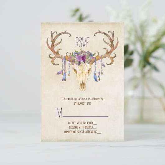 Hirsche Antler Rustic Country Wedding UAWG RSVP Karte (Stehend Vorderseite)