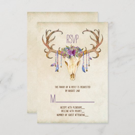 Hirsche Antler Rustic Country Wedding UAWG RSVP Karte (Vorne/Hinten)