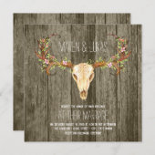 Hirsche Antler Rustic Wood Southwestern Wedding Einladung (Vorne/Hinten)