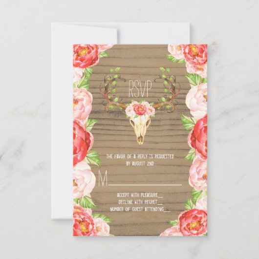 Hirsche Antler Rustic Wood Southwestern Wedding RSVP Karte (Vorderseite)