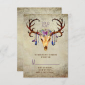 Hirsche Antler Skull Rustic Country Wedding UAWG RSVP Karte (Vorne/Hinten)