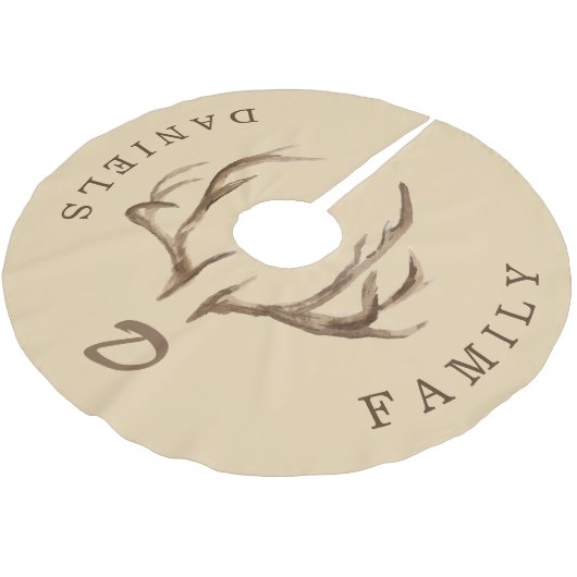 Hirsche antlers rustikales mit Monogramm Familienn Polyester Weihnachtsbaumdecke (Schrägansicht)