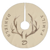 Hirsche antlers rustikales mit Monogramm Familienn Polyester Weihnachtsbaumdecke (Vorderseite)