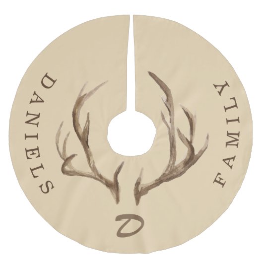 Hirsche antlers rustikales mit Monogramm Familienn Polyester Weihnachtsbaumdecke (Vorderseite)