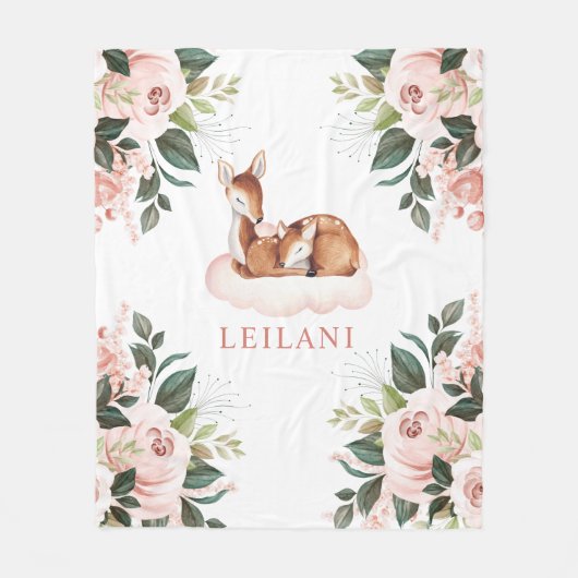 Hirsche Aquarellfarbe Rosa Blütenstaub Fleecedecke (Vorderseite)