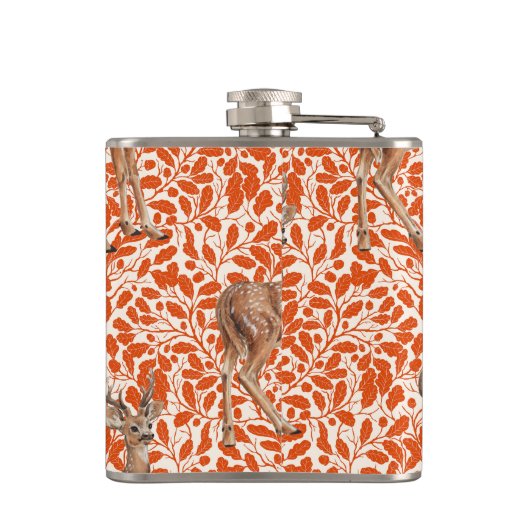 Hirsche auf dekorativen Eichenfeuermustern in dunk Flachmann (Rückseite)