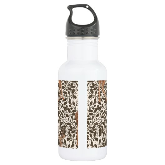 Hirsche auf dekorativen Eichenstaubmustern in brau Edelstahlflasche (Rückseite)