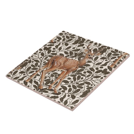 Hirsche auf dekorativen Eichenstaubmustern in brau Fliese (Seite)