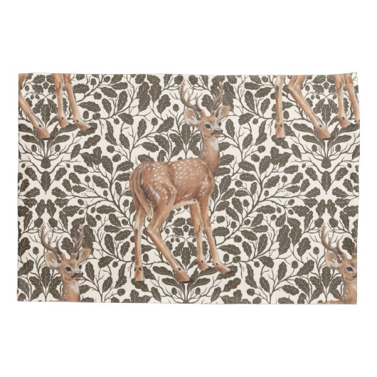 Hirsche auf dekorativen Eichenstaubmustern in brau Kissenbezug (Rückseite-Links)