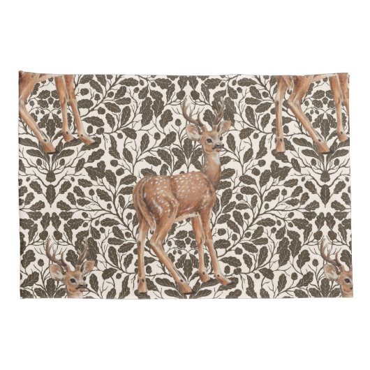 Hirsche auf dekorativen Eichenstaubmustern in brau Kissenbezug (Rückseite-Rechts)