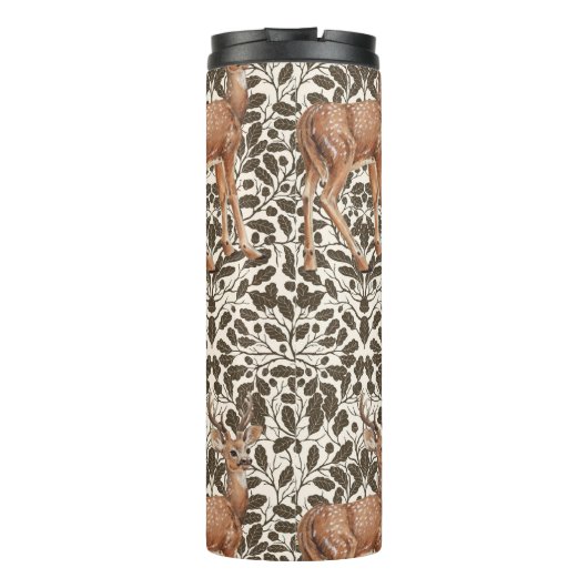 Hirsche auf dekorativen Eichenstaubmustern in brau Thermosbecher (Rückseite)