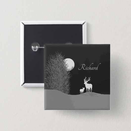 Hirsche auf dem Moon Lit Hill Personal Button (Vorne & Hinten)