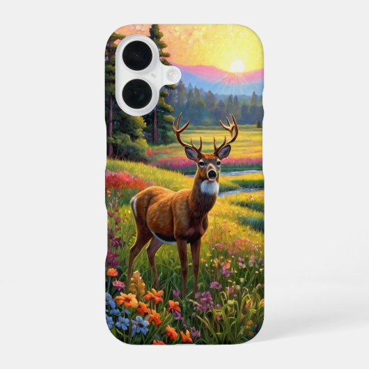 Hirsche auf einer Wiesenblumenwiese iPhone 16 Hülle (Rückseite)