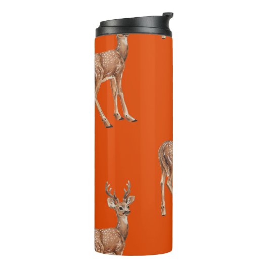 Hirsche auf Rot Thermosbecher (Nach links gedreht)