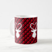 Hirsche auf schwarzen und roten Diamantmustern Kaffeetasse (Vorderseite Links)