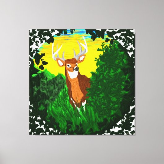 Hirsche auf Waldlichtung Leinwanddruck (Vorderseite)