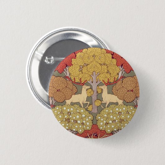 Hirsche, Bäume, Eichhörnchen, Vögel, Rowan Berries Button (Vorne & Hinten)