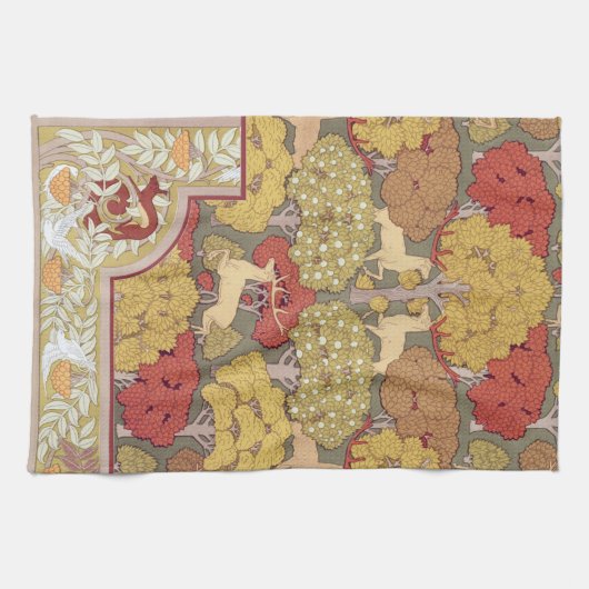 Hirsche, Bäume, Eichhörnchen, Vögel, Rowan Berries Geschirrtuch (Horizontal)