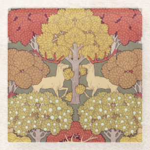 Hirsche, Bäume, Eichhörnchen, Vögel, Rowan Berries Glasuntersetzer