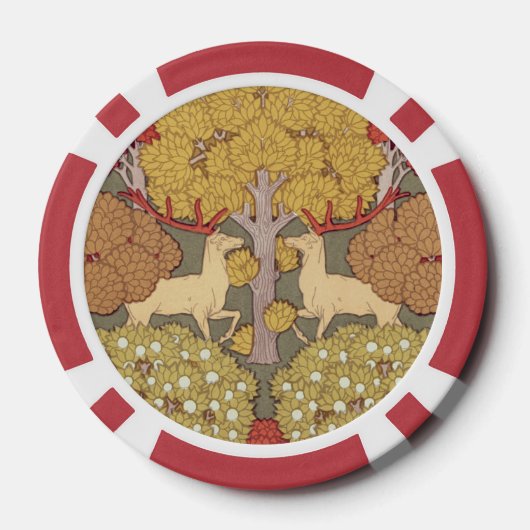 Hirsche, Bäume, Eichhörnchen, Vögel, Rowan Berries Pokerchips (Rückseite)