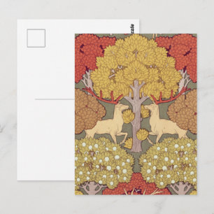 Hirsche, Bäume, Eichhörnchen, Vögel, Rowan Berries Postkarte