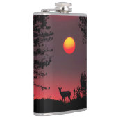 Hirsche bei Sonnenuntergang Flachmann (Rechts)