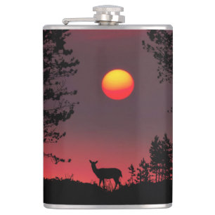 Hirsche bei Sonnenuntergang Flachmann