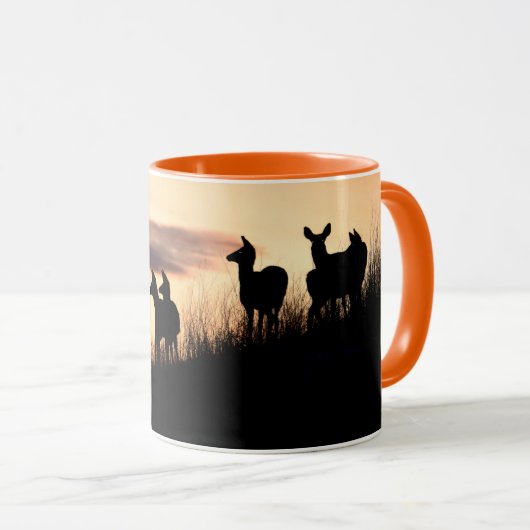 Hirsche bei Sonnenuntergang Tasse (VorderseiteRechts)