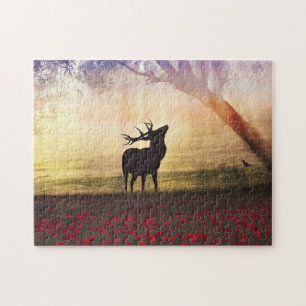 Hirsche beim Sonnenaufgang Landschaft Jigsaw Puzzl Puzzle