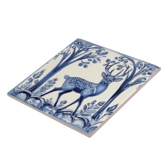 Hirsche, Blau und Weiße Wälder Fliese (Seite)