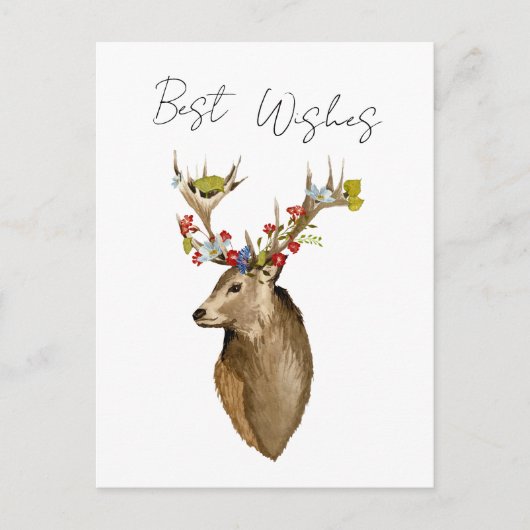 Hirsche Blume elegante botanische Aquarellfarbe Postkarte (Vorderseite)