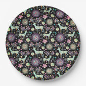 Hirsche Blume Schneeflocken Herzvögel Pappteller (Vorderseite)