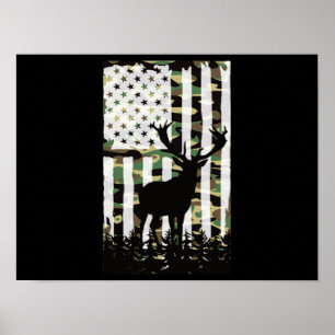 Hirsche Buck Junting Camouflage USA Flag Camoflaug Poster