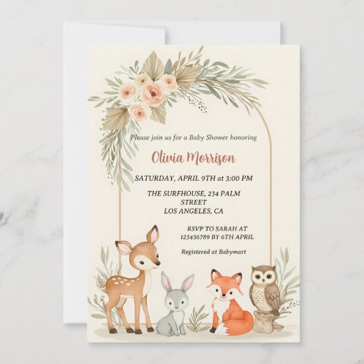 Hirsche, Bunny, Fox & Owl Blumenärschendusche Einladung (Vorderseite)