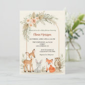 Hirsche, Bunny, Fox & Owl Blumenärschendusche Einladung (Stehend Vorderseite)