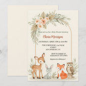 Hirsche, Bunny, Fox & Owl Blumenärschendusche Einladung (Vorne/Hinten)
